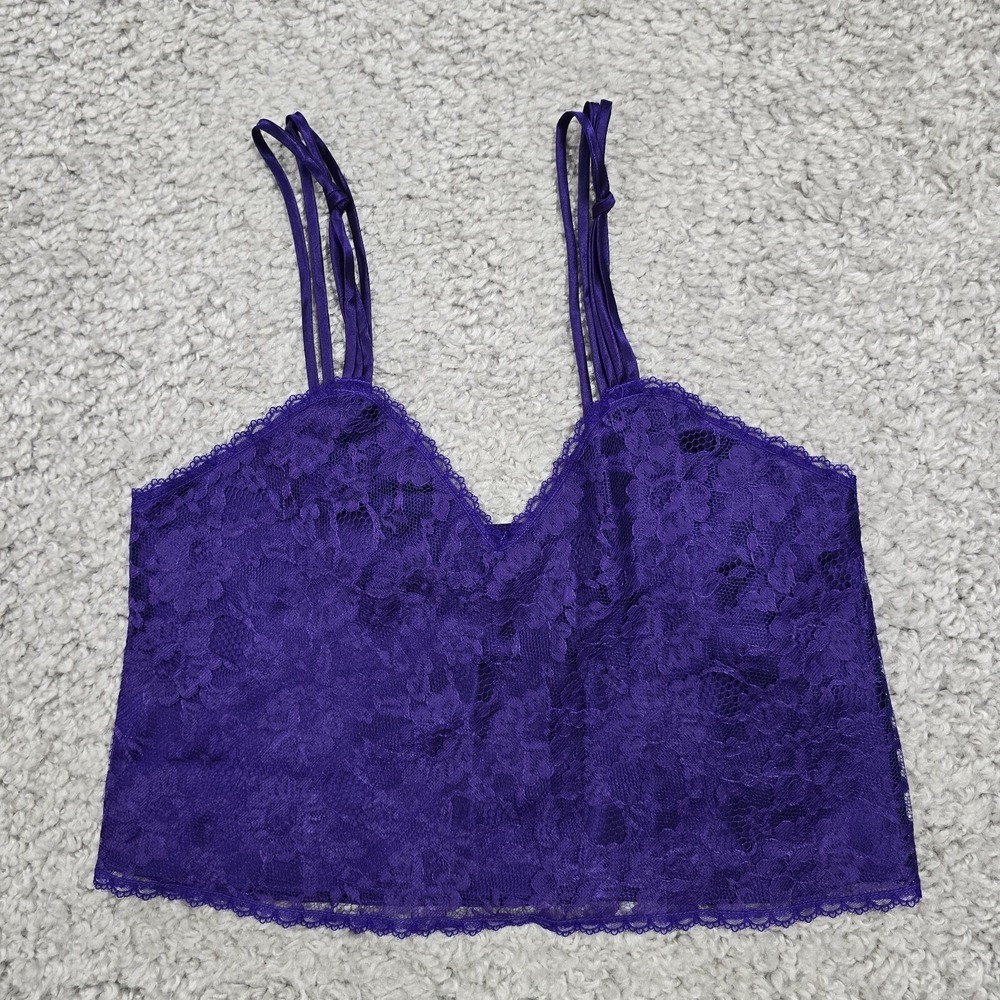 Victoria's Secret Cami Top Womens P Purple Lace Satin Vintage 90s Cropped